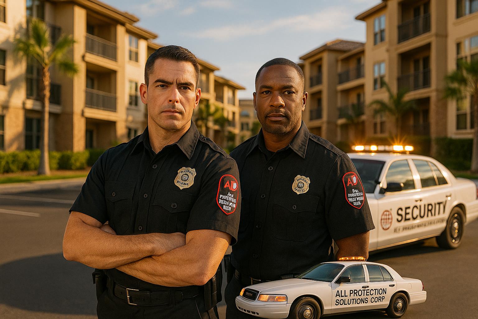 APS security officers on duty at a residential community with patrol car